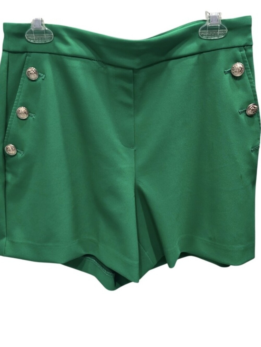 NWT Rachel Zoe Emerald Green High-Waist Sailor Shorts Gold Buttons Size 8 - Picture 4 of 9